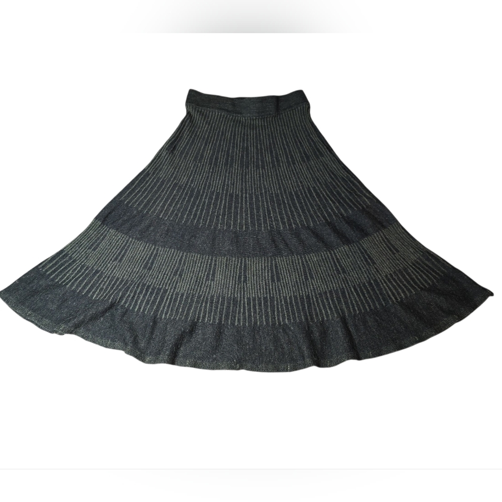 Flair Dark Gray & Olive Cotton Skirt Flowy Mid Length Stretch
